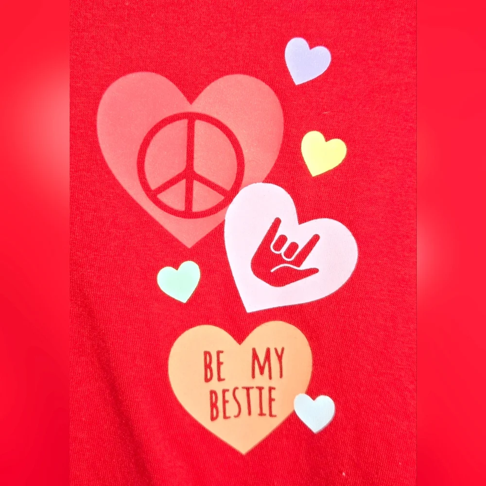 Cat&Jack Red Long Sleeve Be My Bestie Valentine Graphic Tee Sz 14